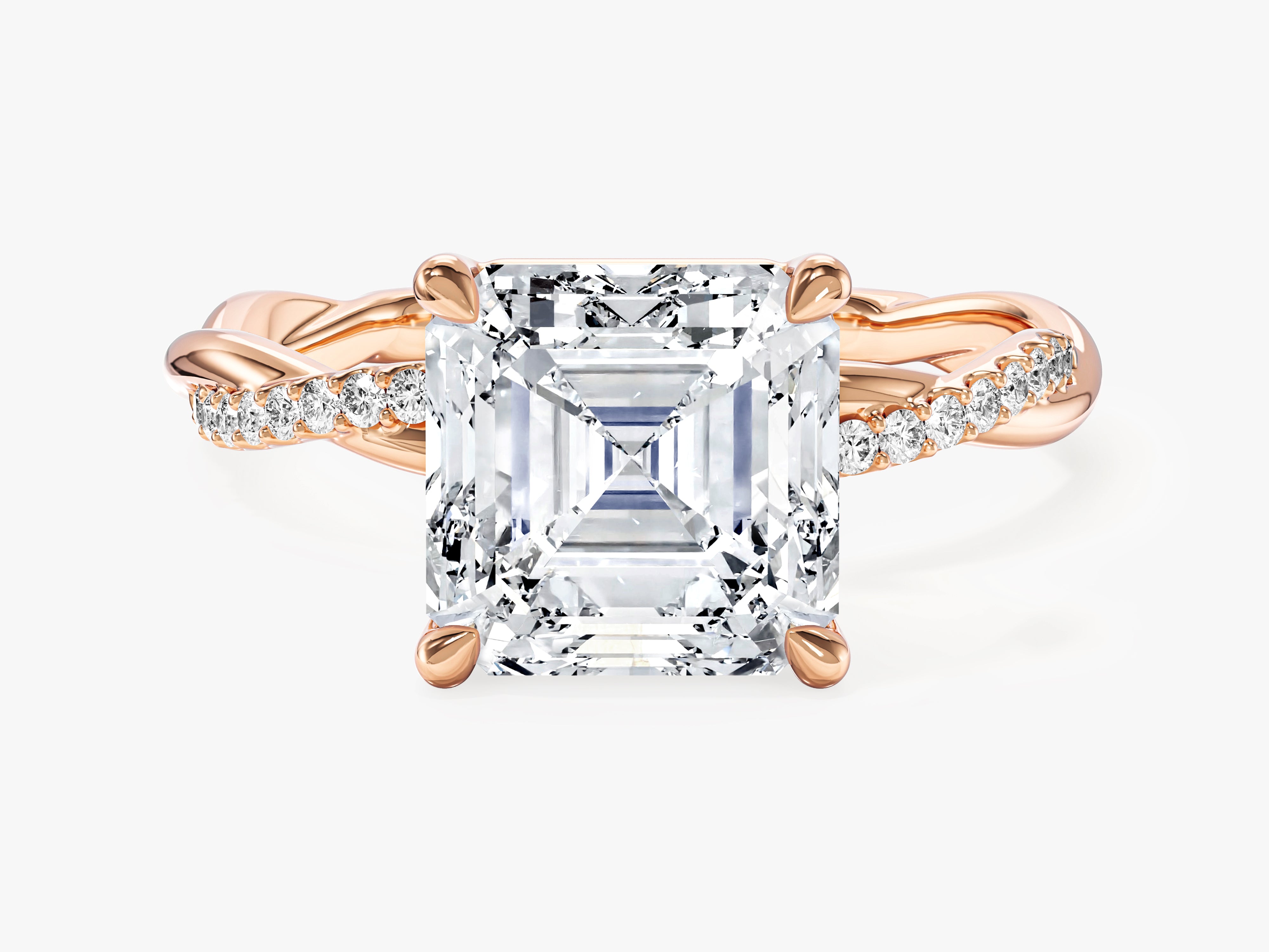 Asscher Twisted Lab Grown Diamond Engagement Ring with Pave Set Side Stones (3.00 CT)