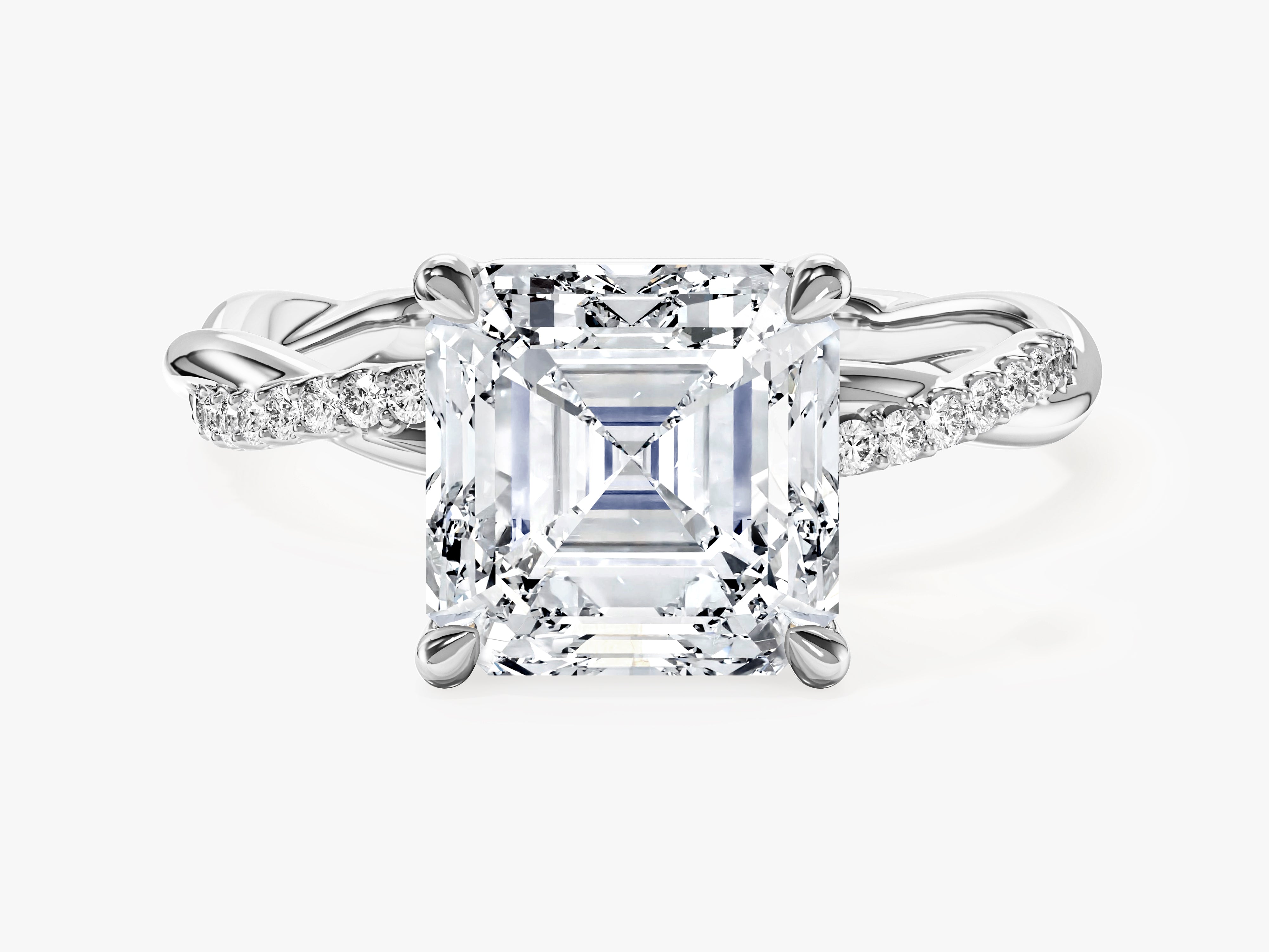 Asscher Twisted Moissanite Engagement Ring with Pave Set Side Stones (3.00 CT)