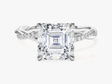 Asscher Twisted Lab Grown Diamond Engagement Ring with Pave Set Side Stones (3.00 CT)
