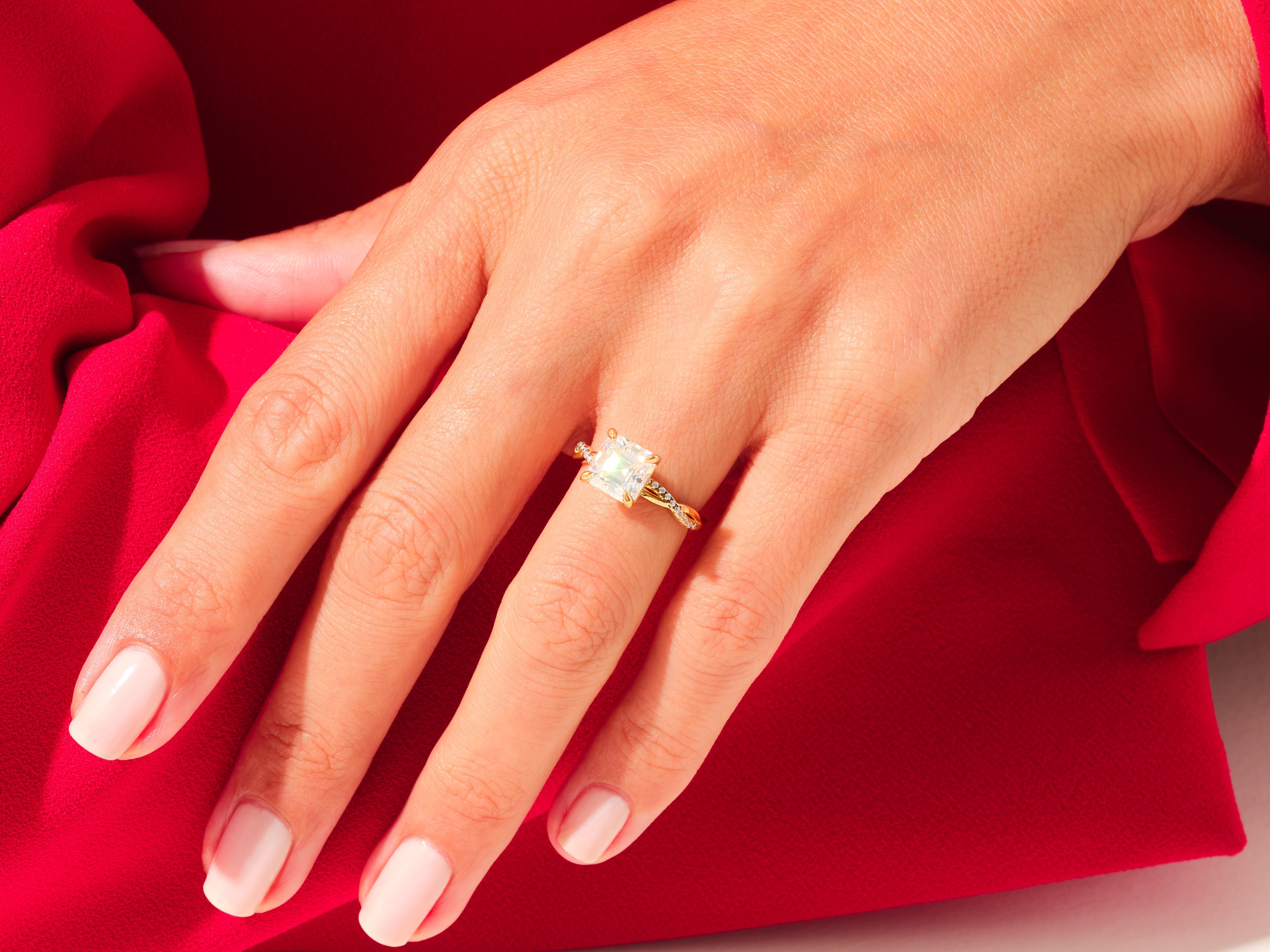 Diamond engagement ring on hand, luxury jewelry for her