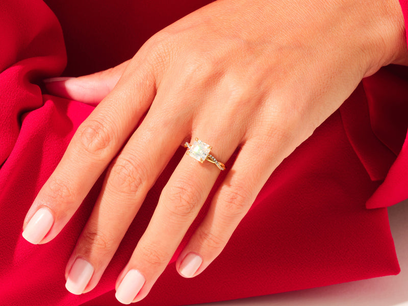 Diamond engagement ring on hand, luxury jewelry for her