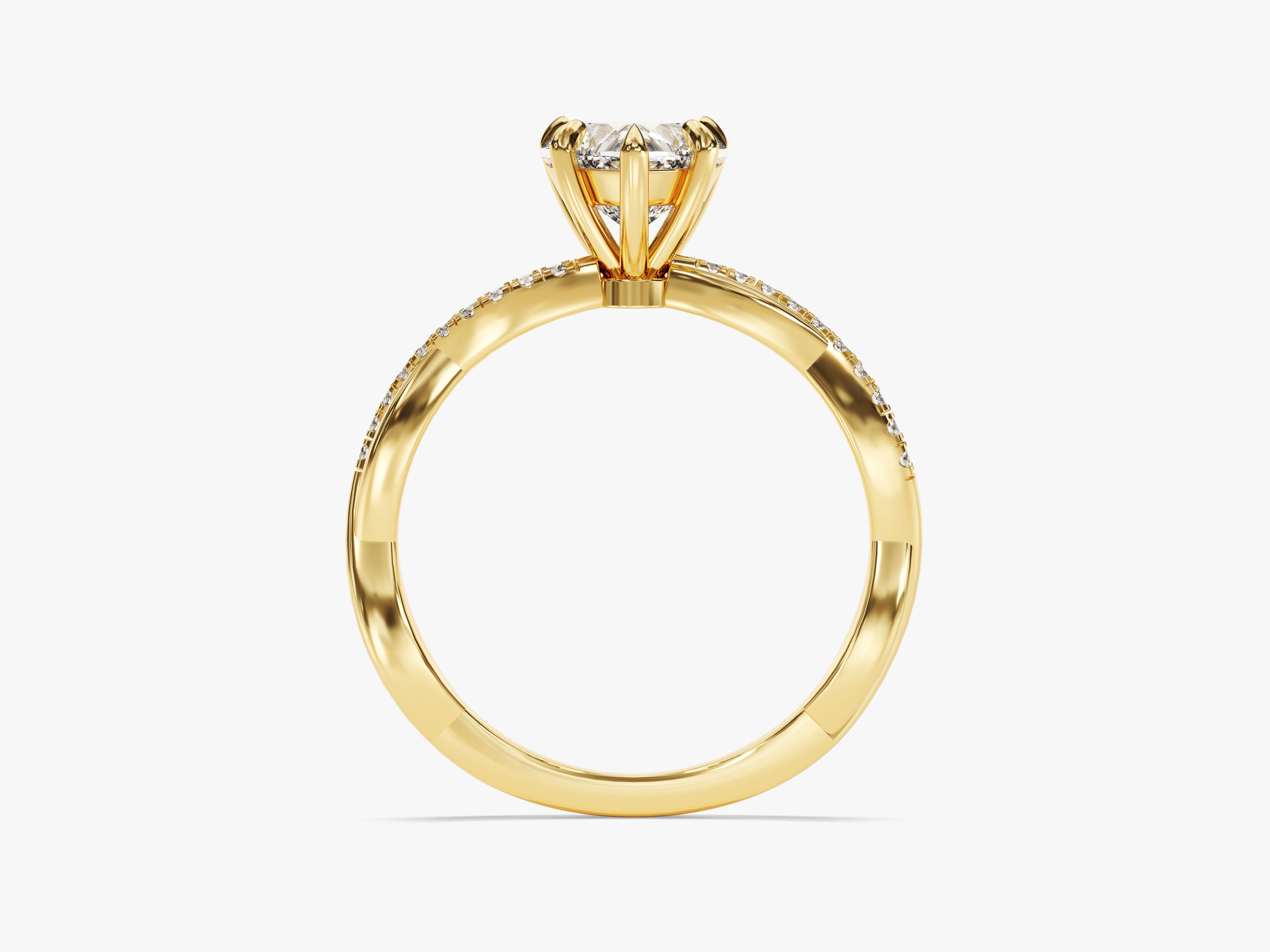 Gold diamond engagement ring with pave band