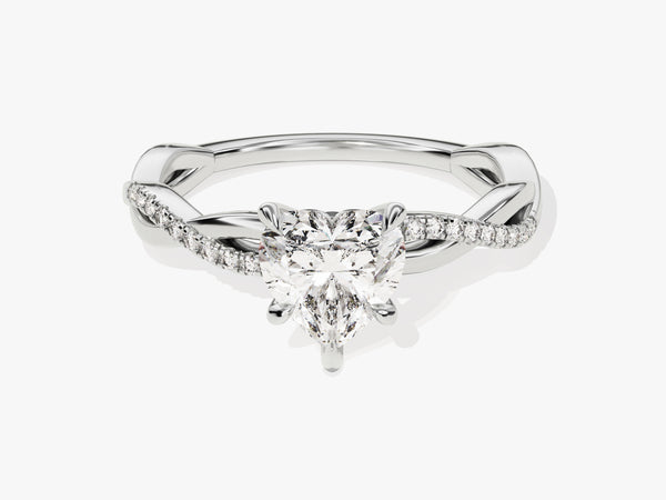 Heart Twisted Moissanite Engagement Ring with Pave Set Side Stones (1.00 CT)