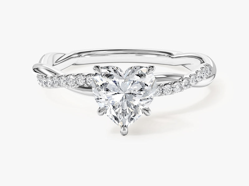 Heart Twisted Moissanite Engagement Ring with Pave Set Side Stones (1.00 CT)
