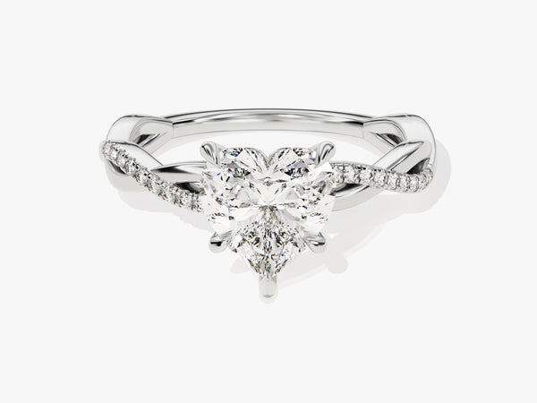 Heart Twisted Moissanite Engagement Ring with Pave Set Side Stones (1.50 CT)