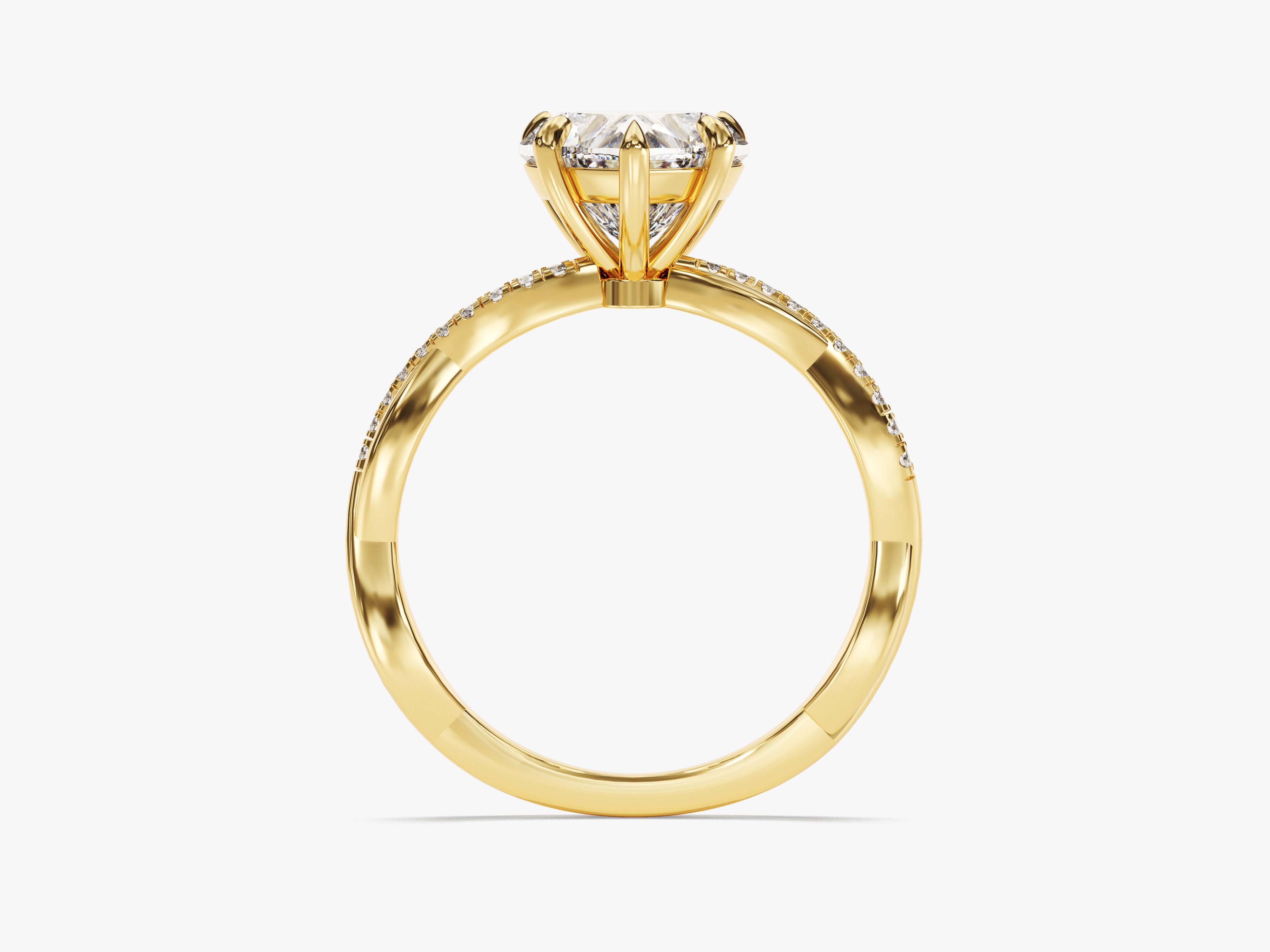 Gold diamond engagement ring with pave band