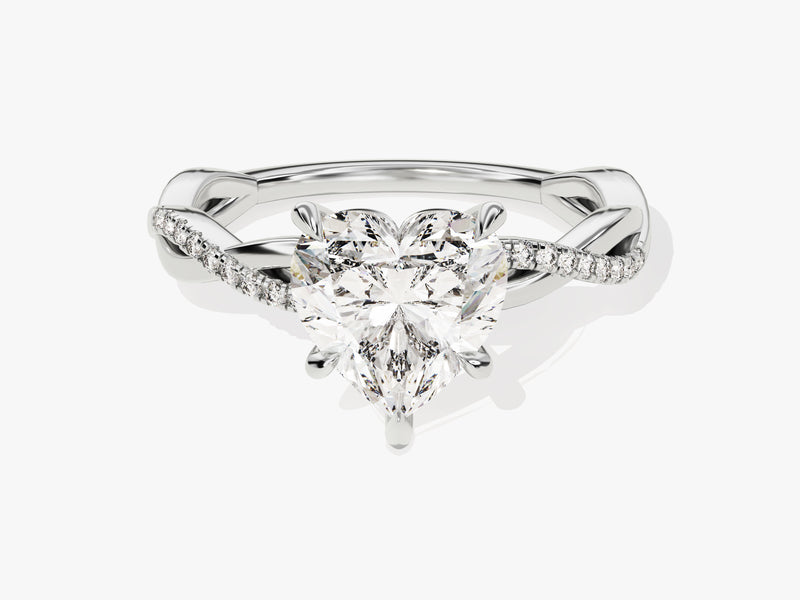 Heart Twisted Moissanite Engagement Ring with Pave Set Side Stones (2.00 CT)