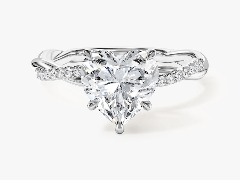 Heart Twisted Moissanite Engagement Ring with Pave Set Side Stones (2.00 CT)