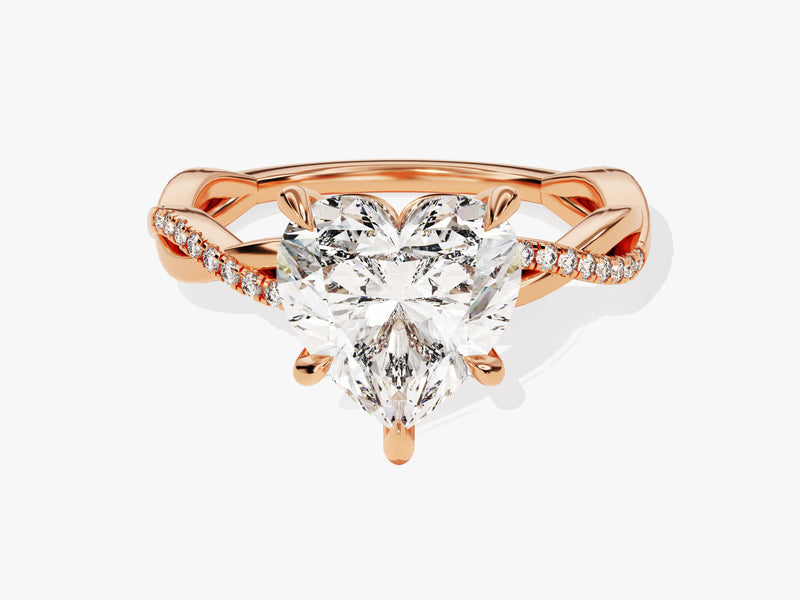 Heart Twisted Moissanite Engagement Ring with Pave Set Side Stones (3.00 CT)