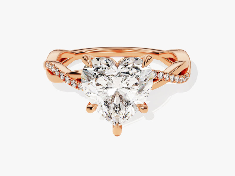 Rose gold heart diamond engagement ring with pave band