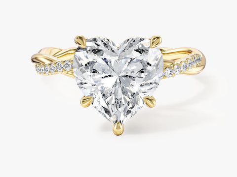 Heart Twisted Moissanite Engagement Ring with Pave Set Side Stones (3.00 CT)