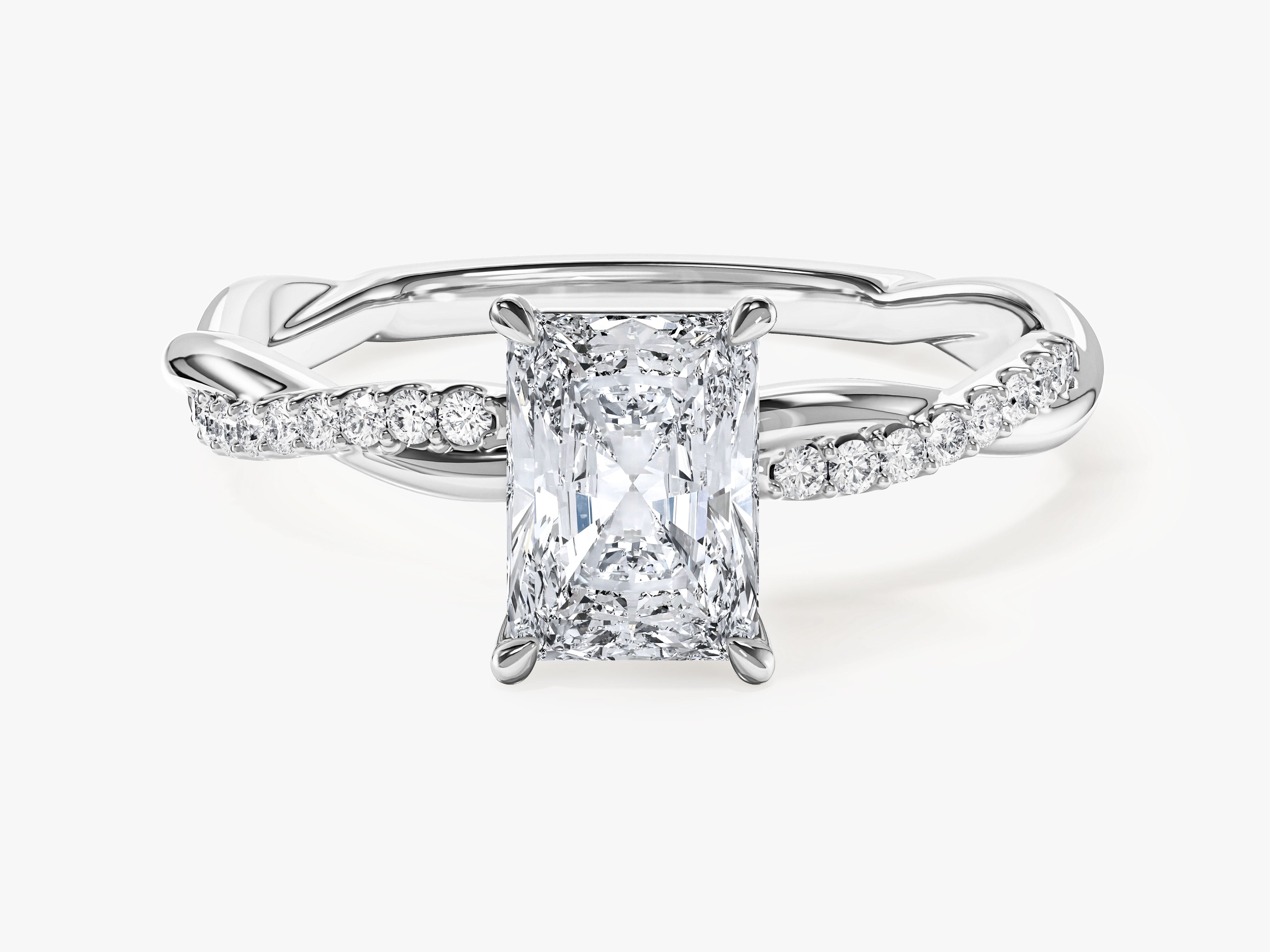Radiant Twisted Moissanite Engagement Ring with Pave Set Side Stones (1.00 CT)