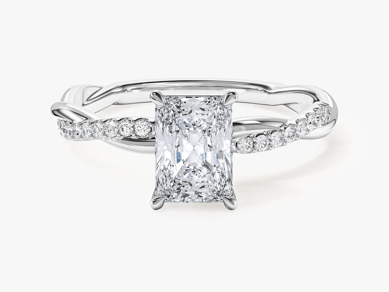 Radiant Twisted Moissanite Engagement Ring with Pave Set Side Stones (1.00 CT)