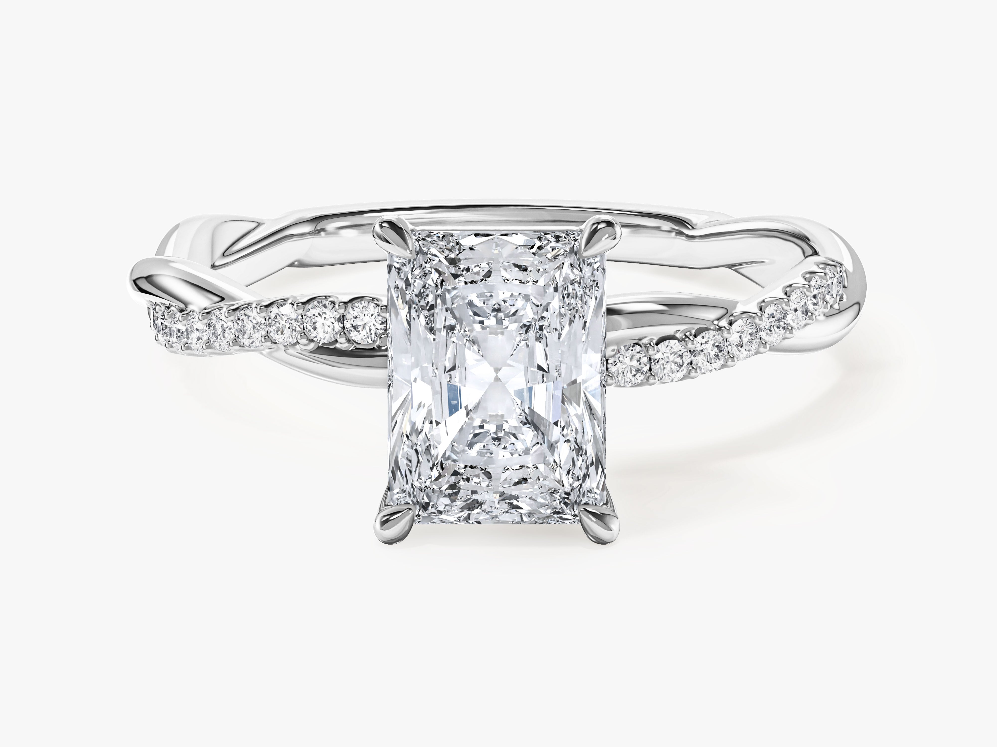 Radiant Twisted Moissanite Engagement Ring with Pave Set Side Stones (1.50 CT)