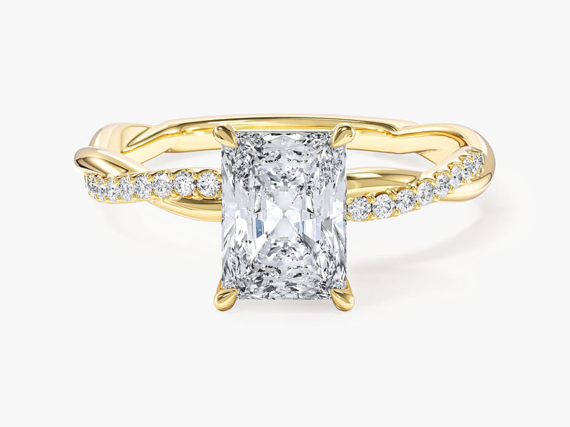 Radiant Twisted Lab Grown Diamond Engagement Ring with Pave Set Side Stones (1.50 CT)
