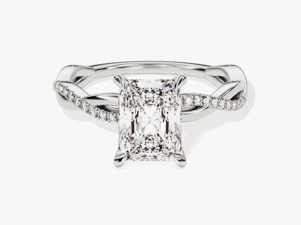 Radiant Twisted Moissanite Engagement Ring with Pave Set Side Stones (2.00 CT)
