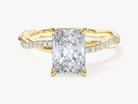 Radiant Twisted Moissanite Engagement Ring with Pave Set Side Stones (2.00 CT)