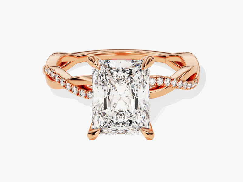 Radiant Twisted Moissanite Engagement Ring with Pave Set Side Stones (3.00 CT)