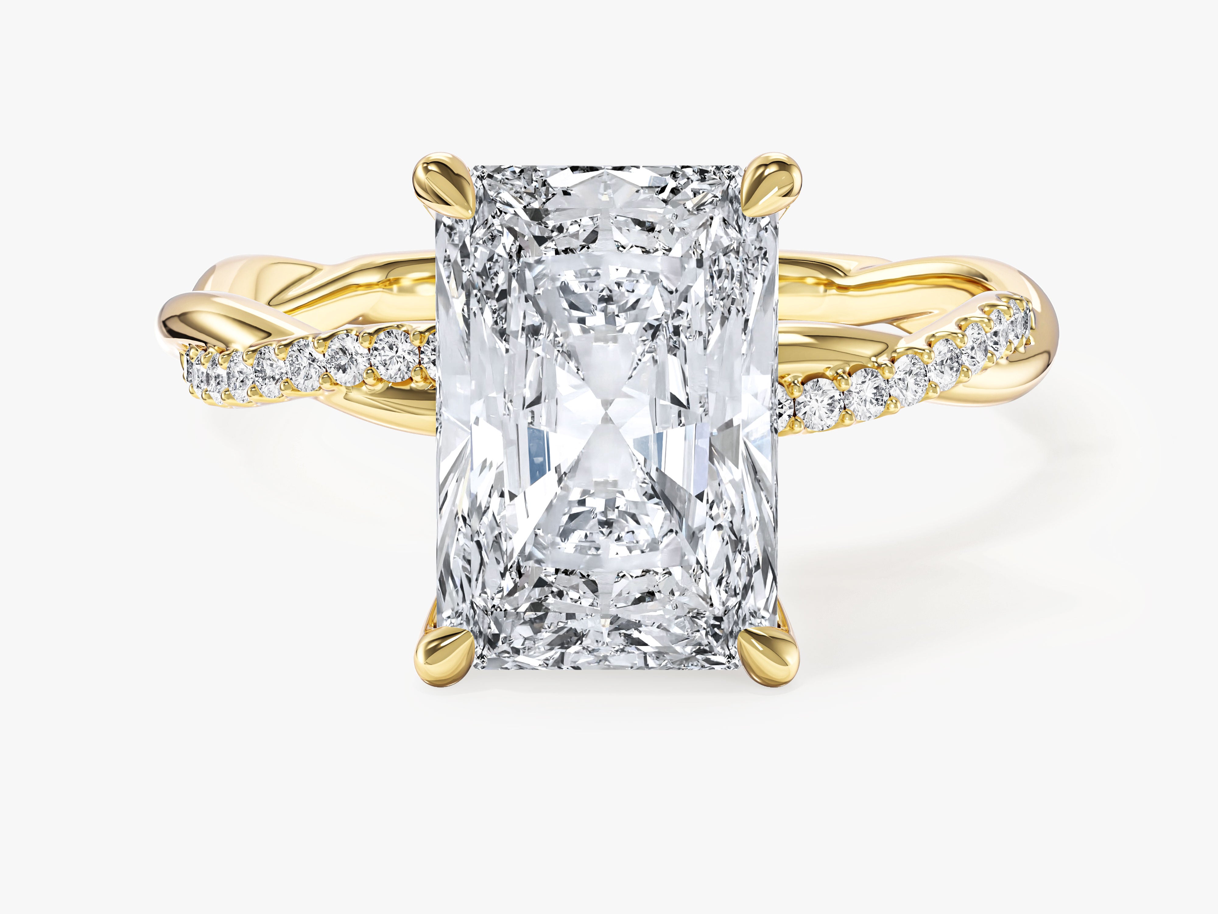 Radiant Twisted Moissanite Engagement Ring with Pave Set Side Stones (3.00 CT)