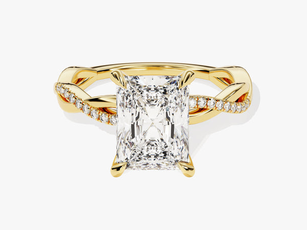 Radiant Twisted Moissanite Engagement Ring with Pave Set Side Stones (3.00 CT)