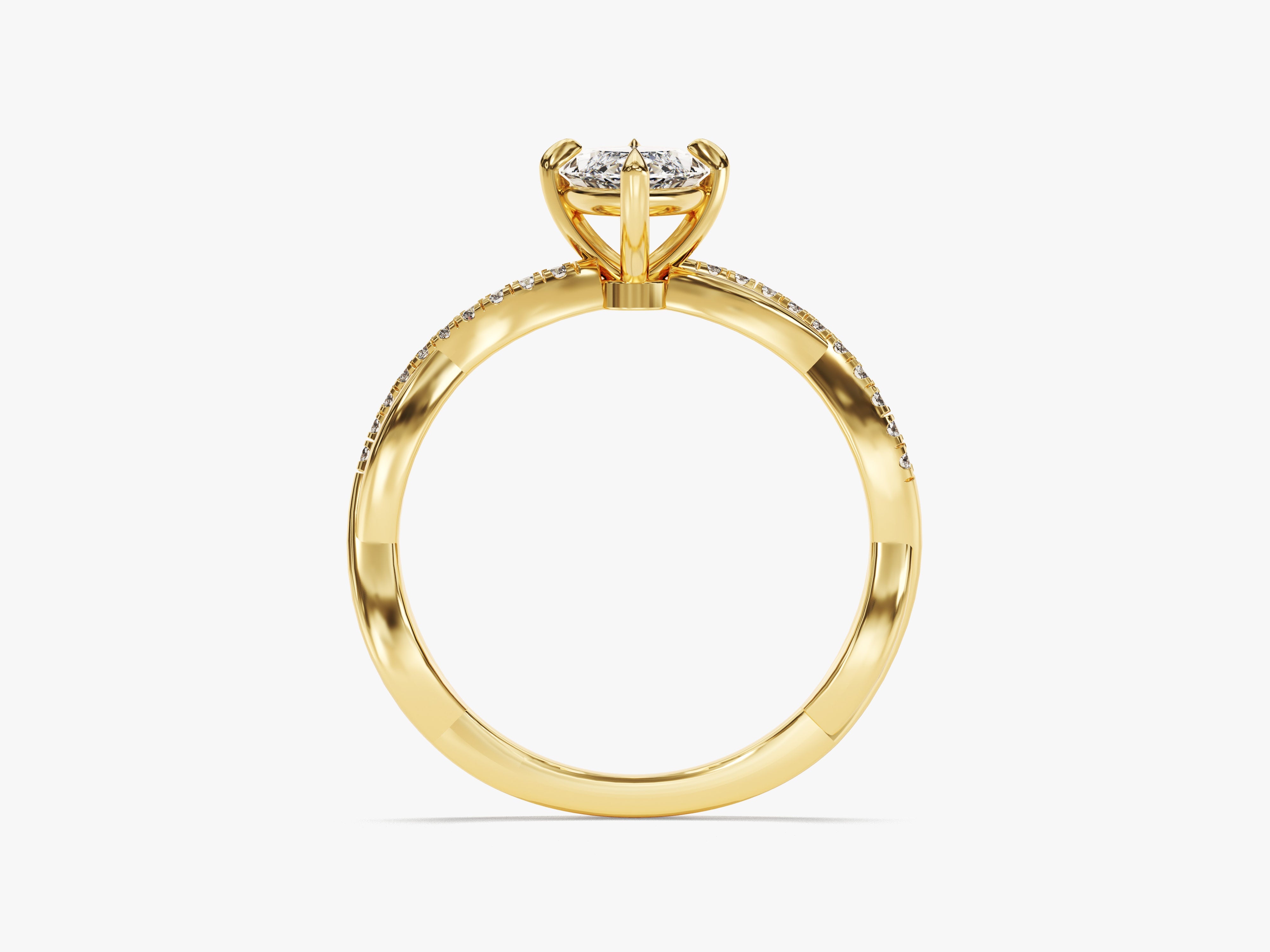 Gold diamond engagement ring with pave band