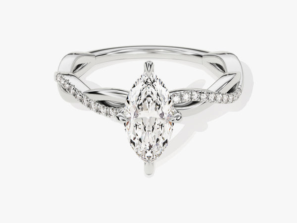 Marquise Twisted Moissanite Engagement Ring with Pave Set Side Stones (1.00 CT)