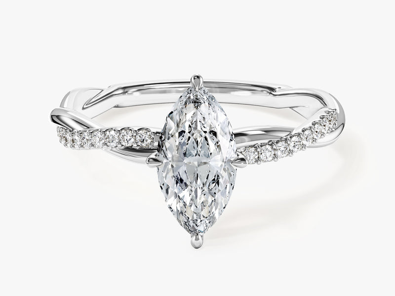 Marquise Twisted Moissanite Engagement Ring with Pave Set Side Stones (1.00 CT)