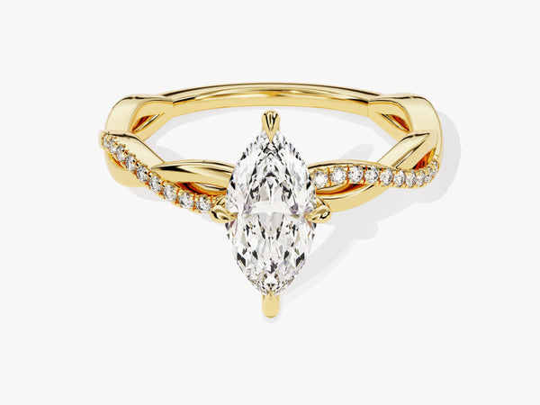 Marquise Twisted Diamond Engagement Ring with Pave Set Side Stones (1.00 CT)