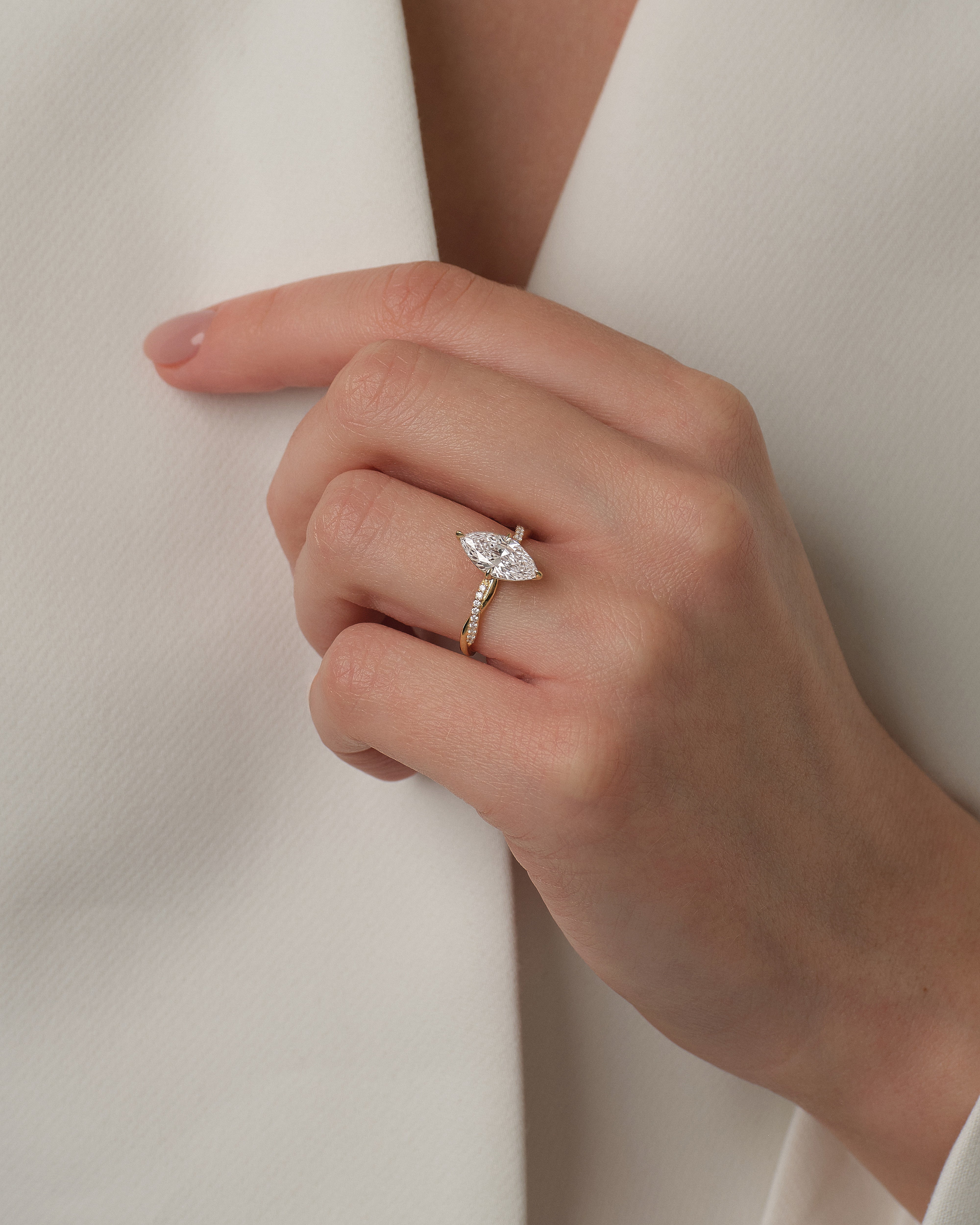 Marquise Twisted Lab Grown Diamond Engagement Ring with Pave Set Side Stones (1.50 CT)
