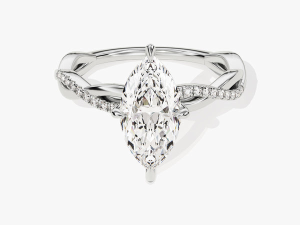 Marquise Twisted Moissanite Engagement Ring with Pave Set Side Stones (1.50 CT)