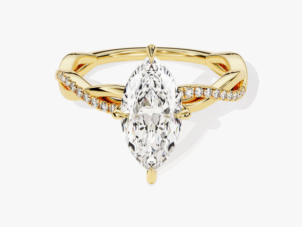 Marquise Twisted Diamond Engagement Ring with Pave Set Side Stones (1.50 CT)