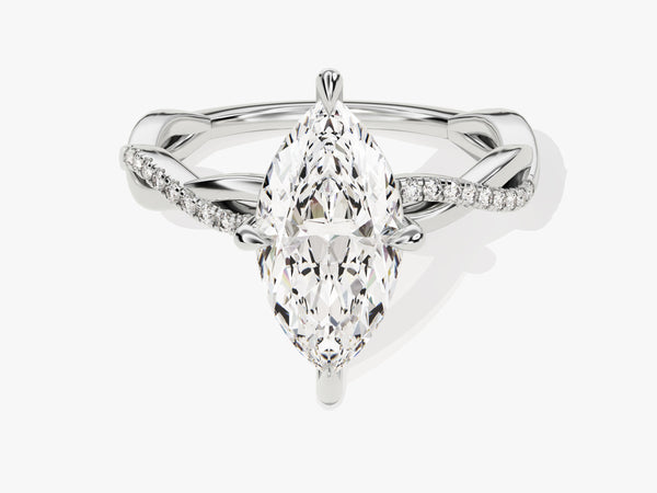Marquise Twisted Moissanite Engagement Ring with Pave Set Side Stones (2.00 CT)