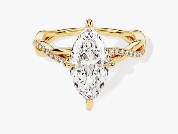 Marquise Twisted Diamond Engagement Ring with Pave Set Side Stones (2.00 CT)