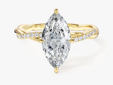 Marquise Twisted Moissanite Engagement Ring with Pave Set Side Stones (2.00 CT)