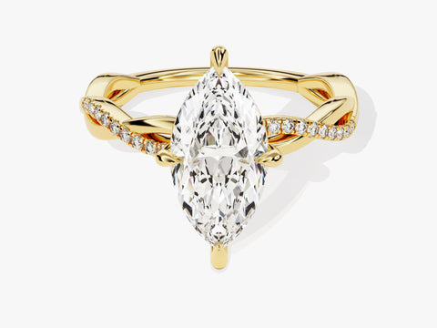 Marquise Twisted Moissanite Engagement Ring with Pave Set Side Stones (2.00 CT)