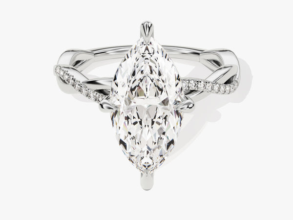 Marquise diamond engagement ring with pave band