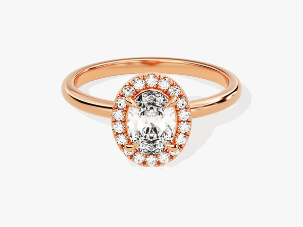Rose gold oval halo diamond engagement ring