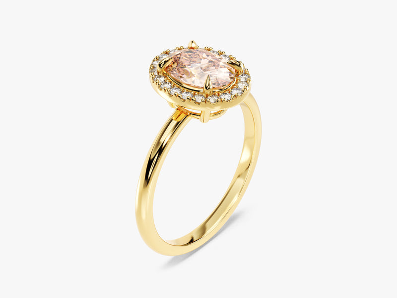 Oval Cut Peach Morganite Halo Engagement Ring