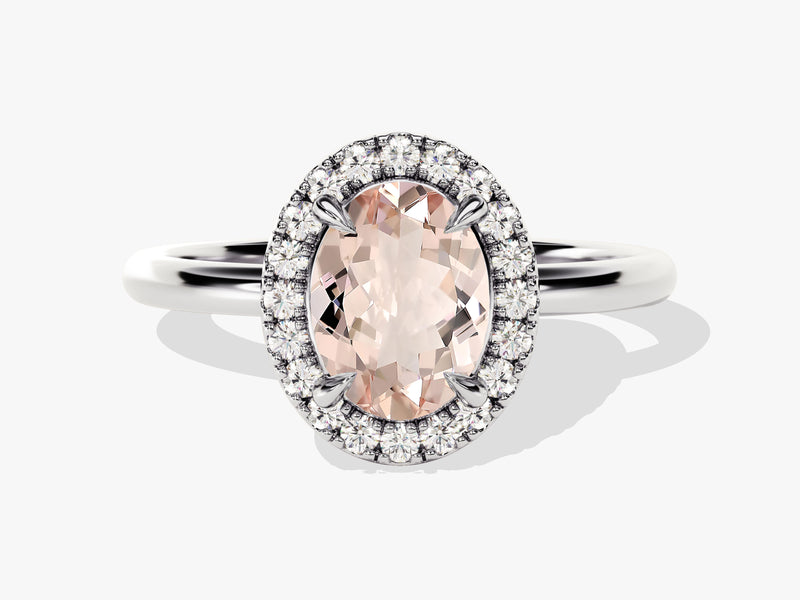 Oval Cut Peach Morganite Halo Engagement Ring