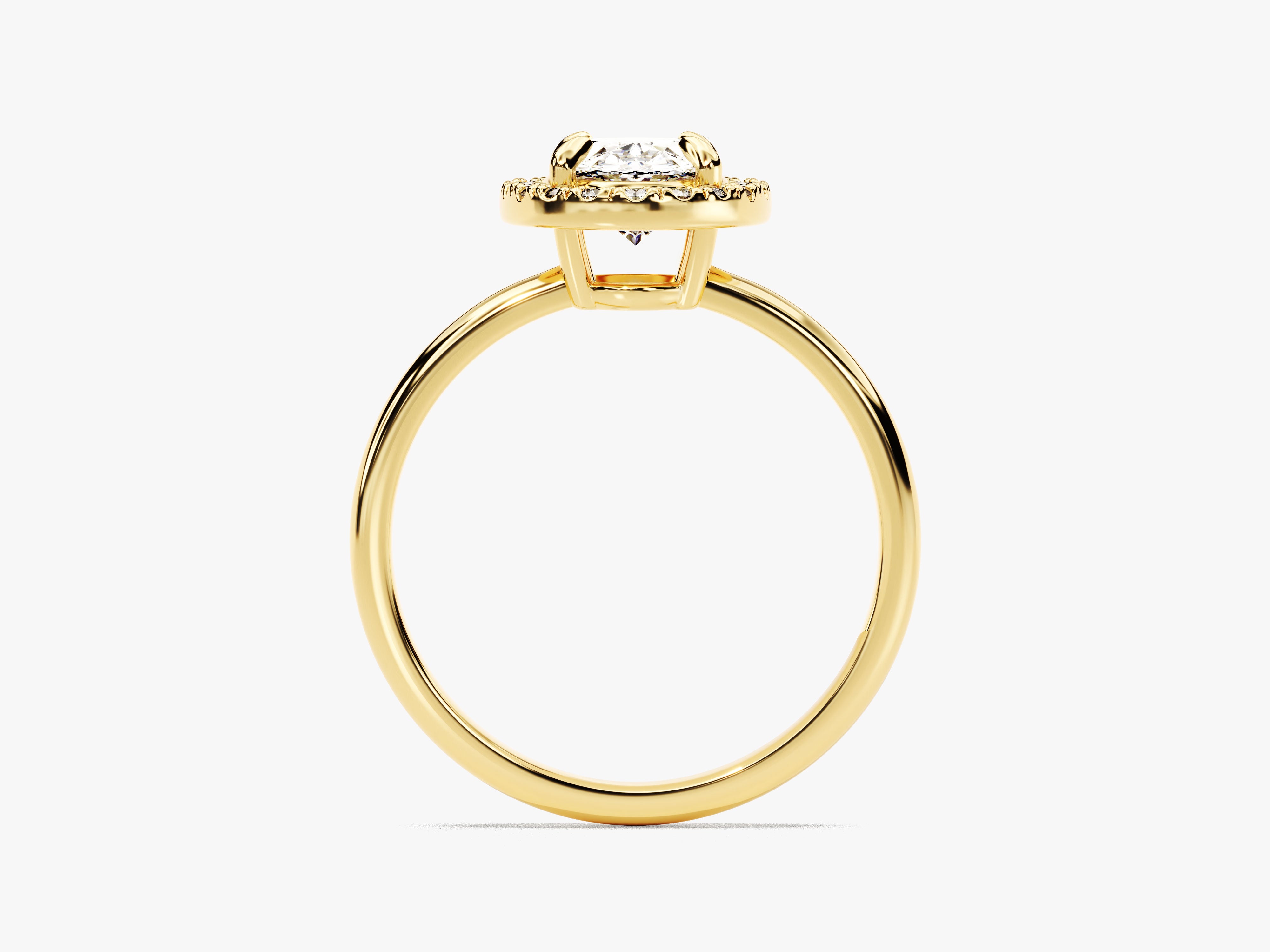 Gold halo engagement ring with diamond center stone