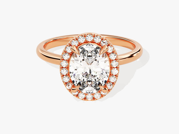 Rose gold oval diamond halo engagement ring