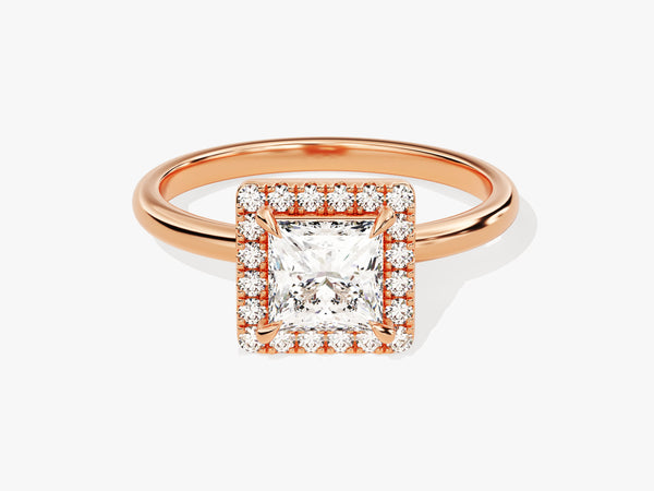 Rose gold princess cut diamond halo engagement ring