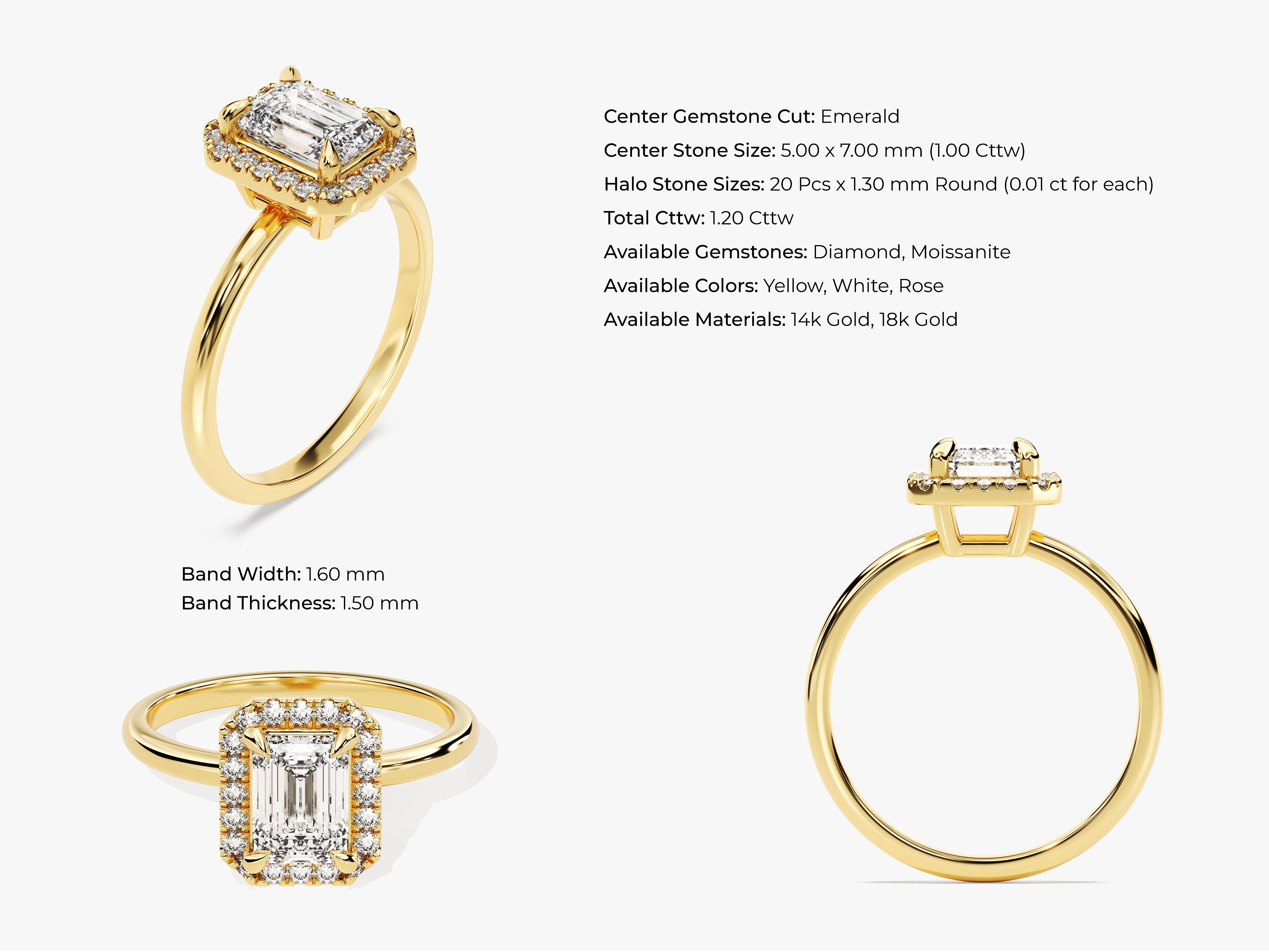 Emerald Halo Moissanite Engagement Ring (1.00 CT)