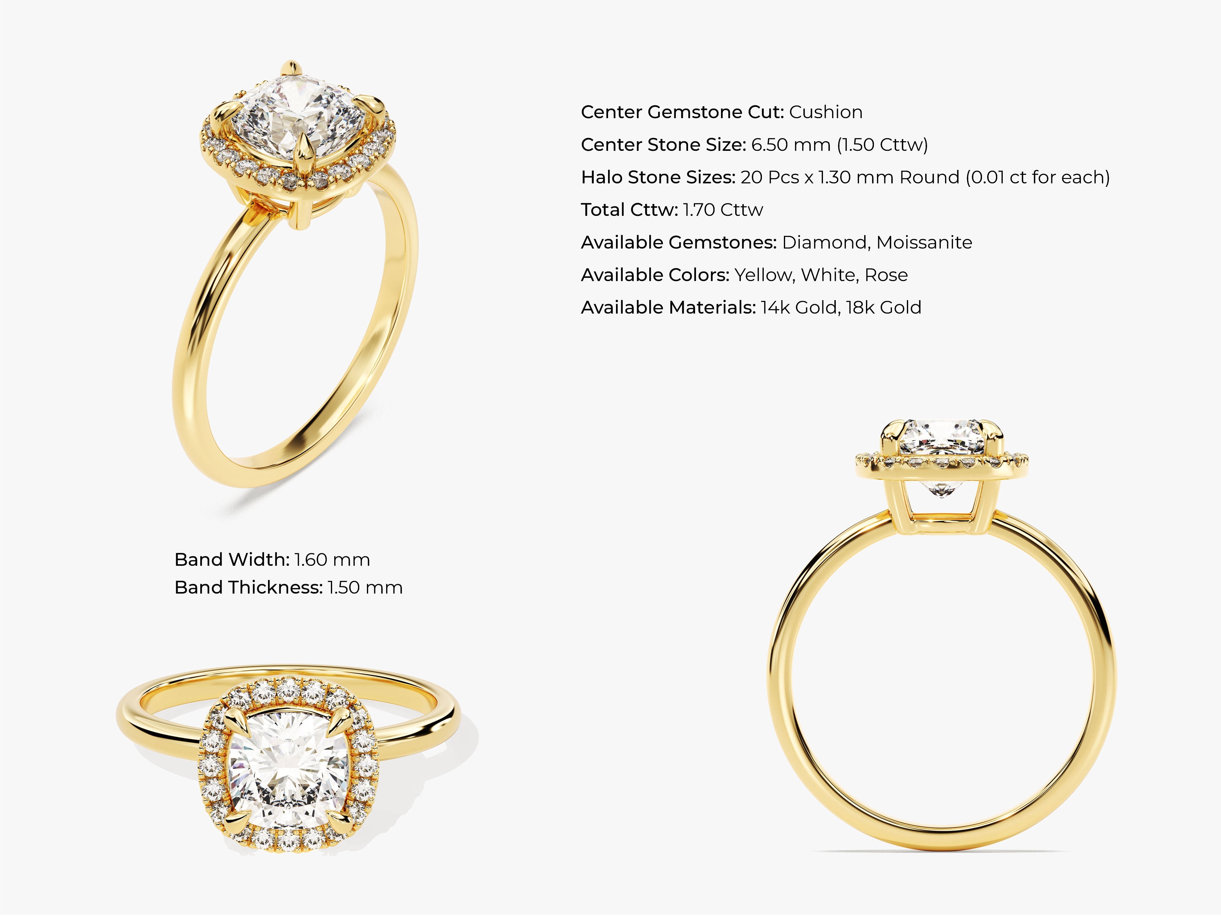 Cushion Halo Diamond Engagement Ring (1.50 CT)