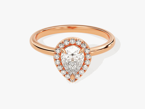 Rose gold pear diamond halo engagement ring