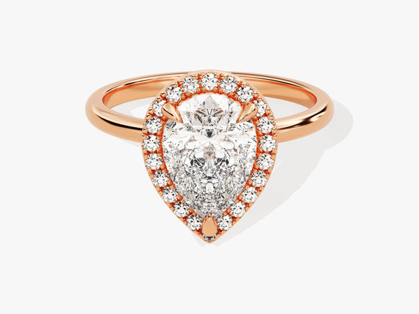 Rose gold pear cut diamond halo engagement ring