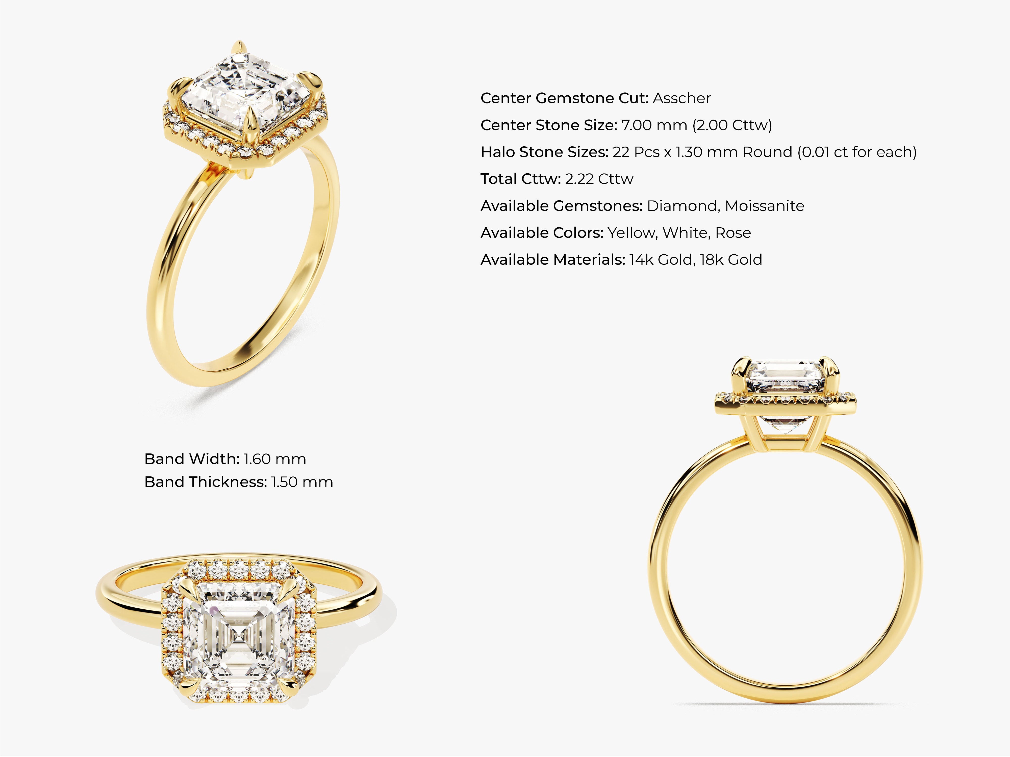 Asscher Halo Diamond Engagement Ring (2.00 CT)