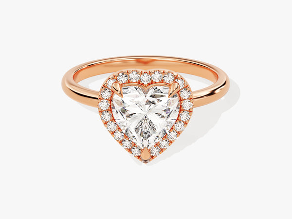Rose gold heart diamond halo engagement ring