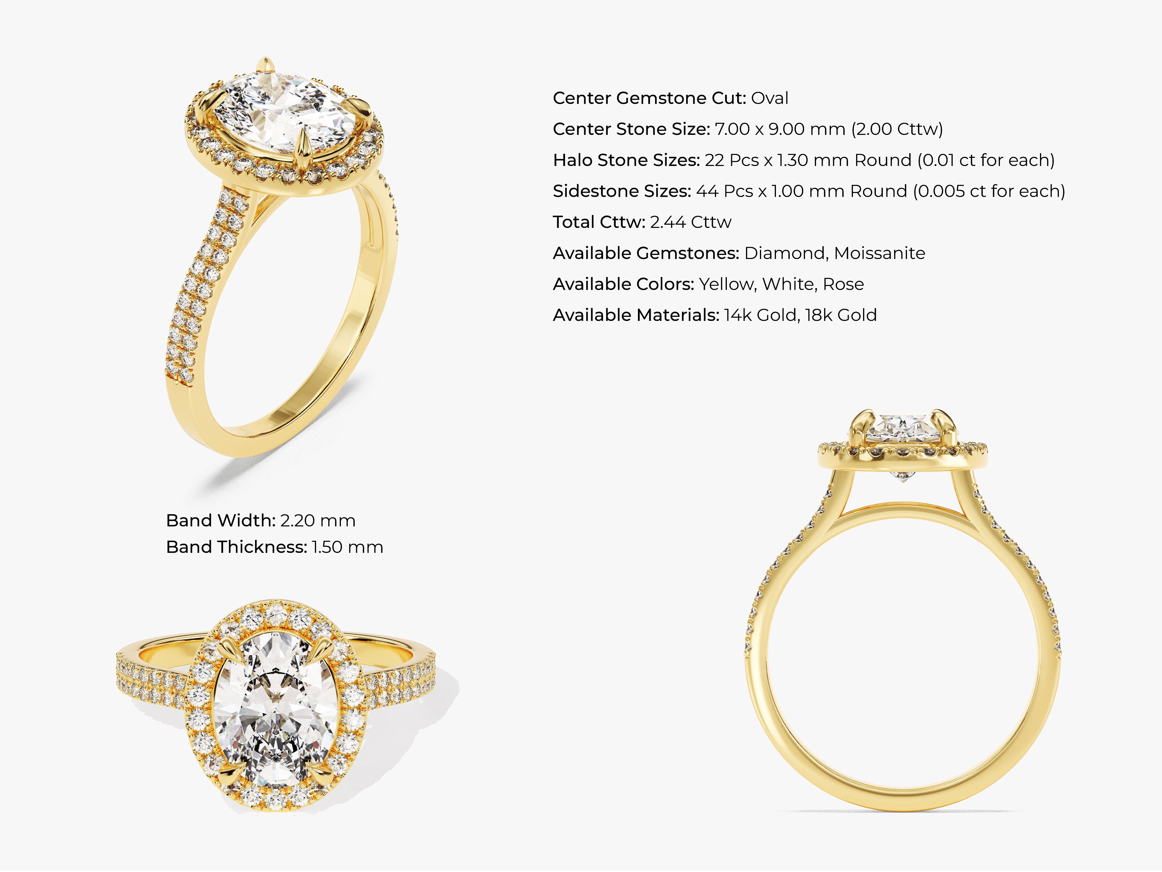 Double Shank Oval Halo Moissanite Engagement Ring (2.00 CT)