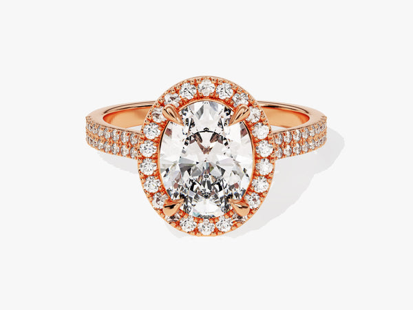 Rose gold oval diamond halo engagement ring